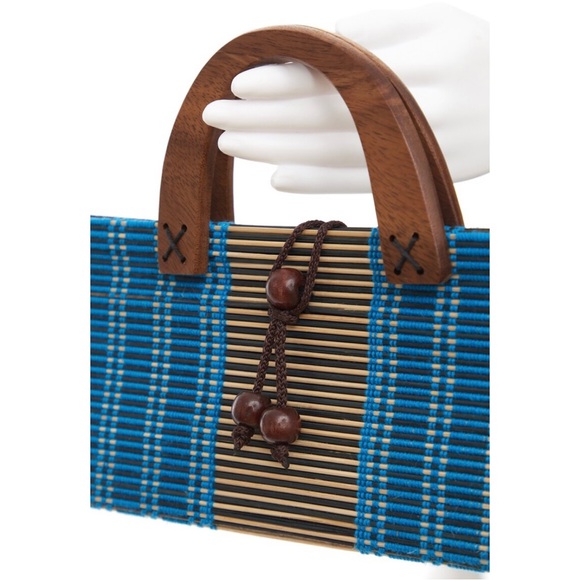 Vintage slat sticks and wooden handle handbag - Picture 4 of 7